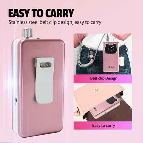 Professional Nail Drill File 45000RPM Electric Portable Nails Drills Kit with Rechargeable 7 u?as Bits Cordless Efile for Poly Gel Acrylic Nails Remover Home Salon Pedicure Manicure Tool (Rose Pink)