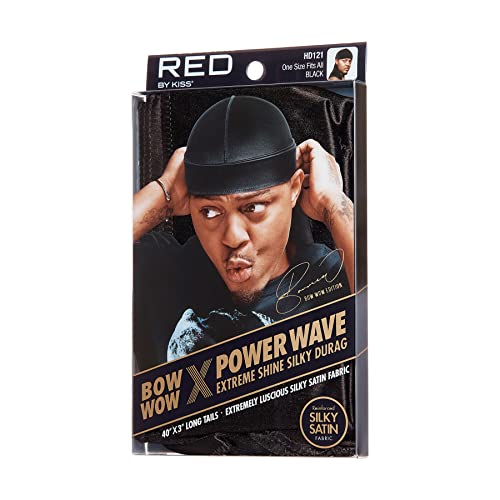 RED by Kiss Bow Wow Silky Durag - Long Tail Compression Doo Rag (Black)