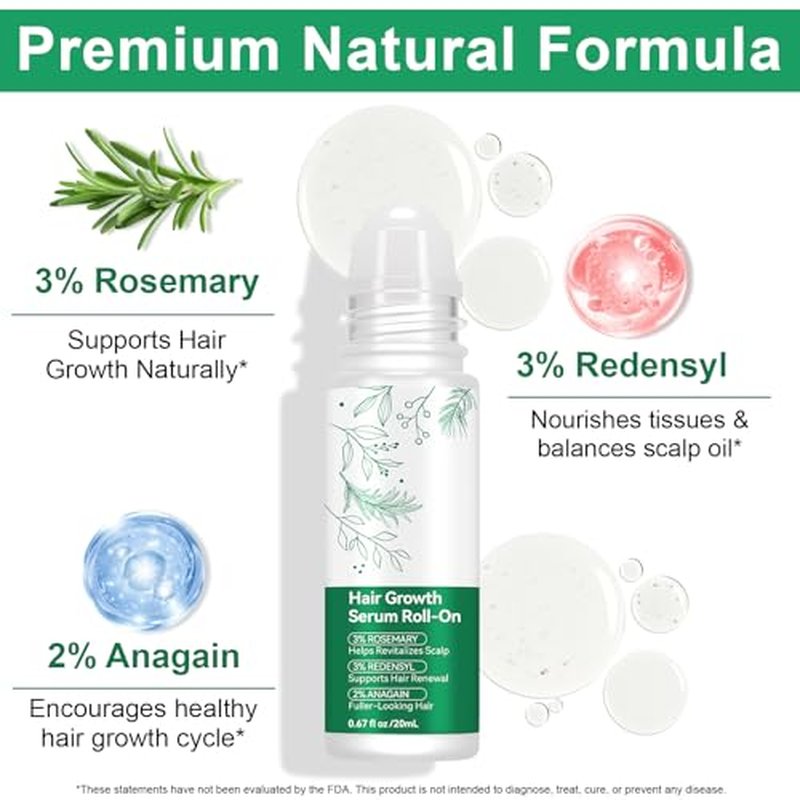 Rosemary Hair Growth Serum Roll-On for Thinning Hair, 2-Pack