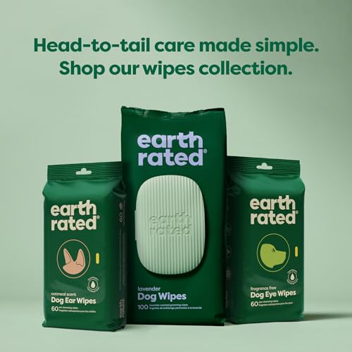 Earth Rated Hypoallergenic Dog Wipes, Cleaning and Odor-Controlling Grooming Wipes for Paws, Body, and Butt, Perfect for Puppy and Adult Dogs, Unscented, 100 Count