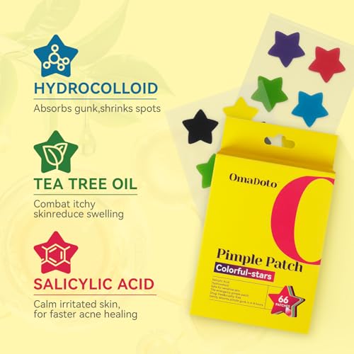 Star Pimple Patches for Face - 6 Colors 198Pcs (14mm) Hydrocolloid Acne Patches, Day & Night Blemish/Zit Healing Pimple Patches (66count-Pack of 3)