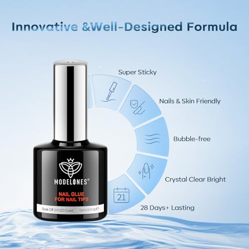 modelones 2pcs 15ml D-Clear Nail Gel Glue & Base Coat with Brush - Long Lasting