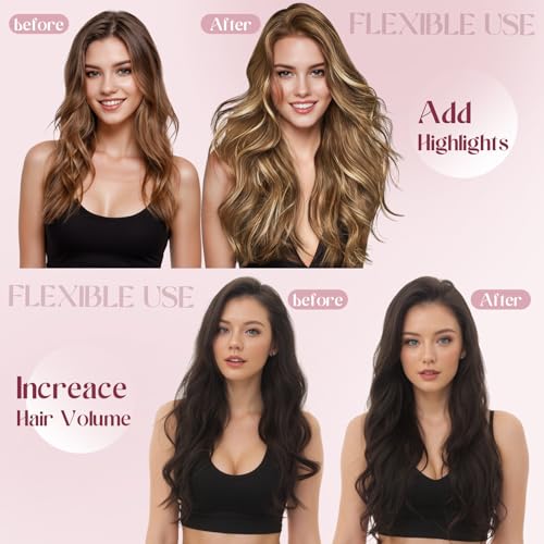 S-noilite 6Pcs Clip in Human Hair Extensions,Remy Single Clip in Hair Extensions 6Pcs 6clips Straight Light Brown Seamless Hairpieces for Women 20Inch 44g