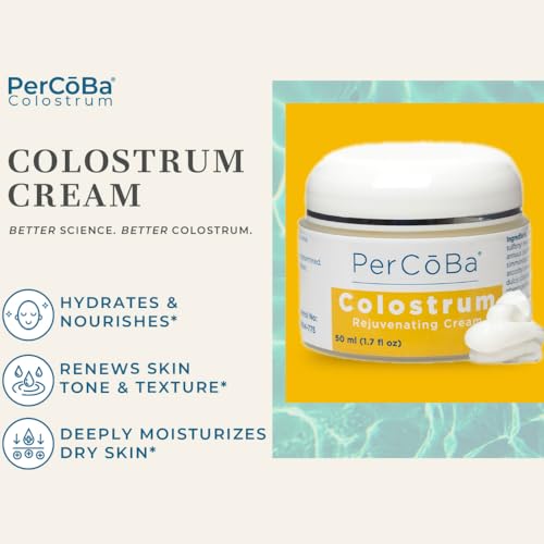 PerC?Ba Colostrum Rejuvenating Cream - Anti-Aging Face, Neck & Hand Moisturizer with Vitamin A, E, and Jojoba - Non-Greasy Hydrating Cream for Radiant, Youthful Skin - 1.7 fl.oz.