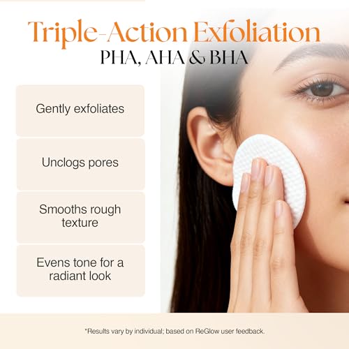 ReGlow EpiClear Toner Pads ? Exfoliating Facial Pads with PHA, AHA, BHA & Niacinamide ? Pore Refining, Hydrating & Resurfacing Daily Peel ? Clinic-Inspired Skincare for Smooth Texture