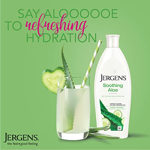 Jergens Soothing Aloe Refreshing Moisturizer, Aloe Vera, 10 oz, Illuminating Hydralucence Blend, with Cucumber Extract, Dermatologist Tested