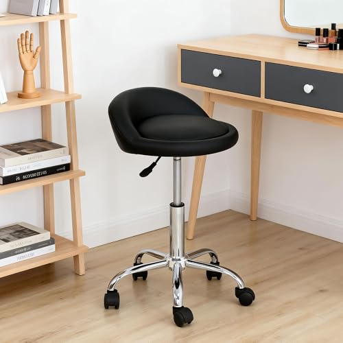 Adjustable Height Salon Stool with Backrest & Wheels