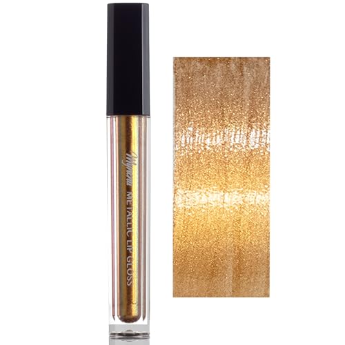 Mynena Diamond Lips | Copper with Gold Metallic Finish Lip Gloss | High-Shine, Non-Sticky, Non-Drying | Lipstick Topper | Amber