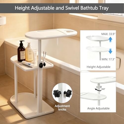 Bamboo Bathtub Tray Table with 3 Storage Layers, Height Adjustable