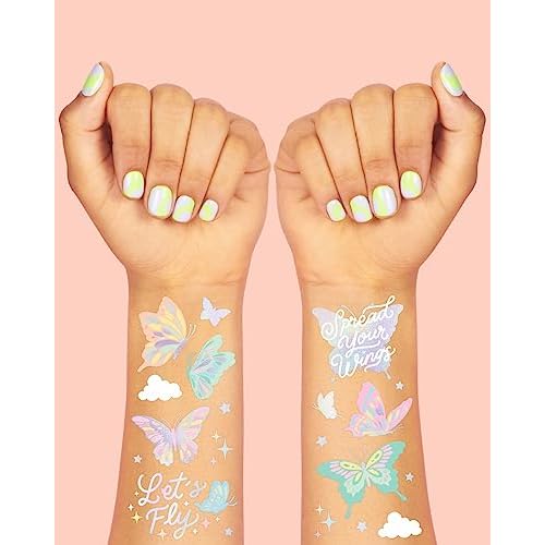 xo, Fetti Pastel Butterfly Temporary Tattoos - 70 Foil Styles | Rainbow Fairy Birthday Party Decorations, Monarchs, Heart Favors, Flowers, Garden Arts and Crafts, Baby Shower Decor