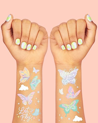 Pastel Butterfly Temporary Tattoos - 70 Foil Designs