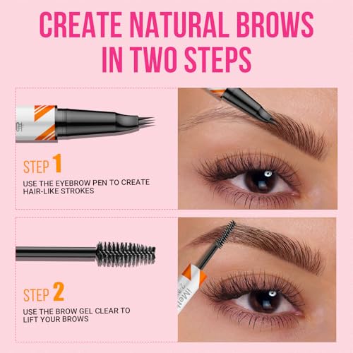 iMethod Curved Eyebrow Pen & Gel - Waterproof Brow Pencil Dark Brown