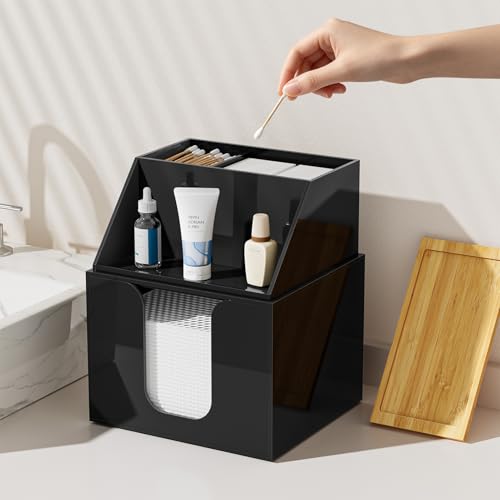 2-Tier Acrylic Face Towel Holder with Bamboo Lid