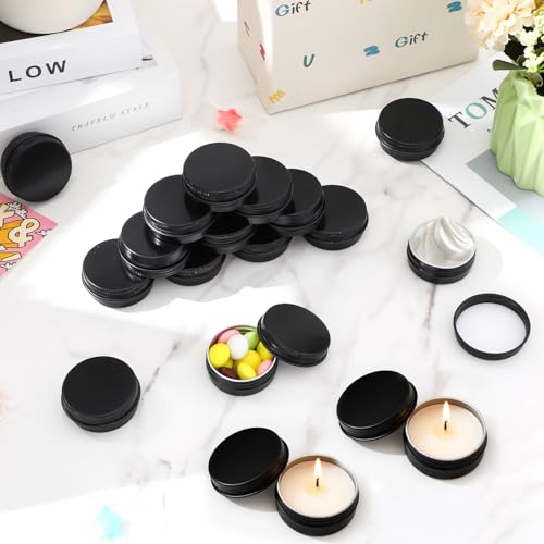 Moxweyeni 150 Pack 0.5 oz Tin Jars, 15ml Metal Tin Cans, 1/2 Ounce Aluminum Tins Containers with Screw Lids, Small Round Metal Tins for Salve, Balms, Toiletries, Creams, Samples (Black)