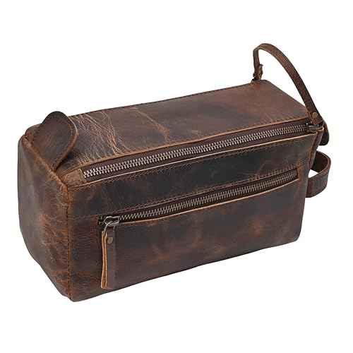Genuine Buffalo Leather Toiletry Bag Handmade Vintage Distressed Dopp Kit Waterproof Travel Shaving & Cosmetic Organizer Unisex Small