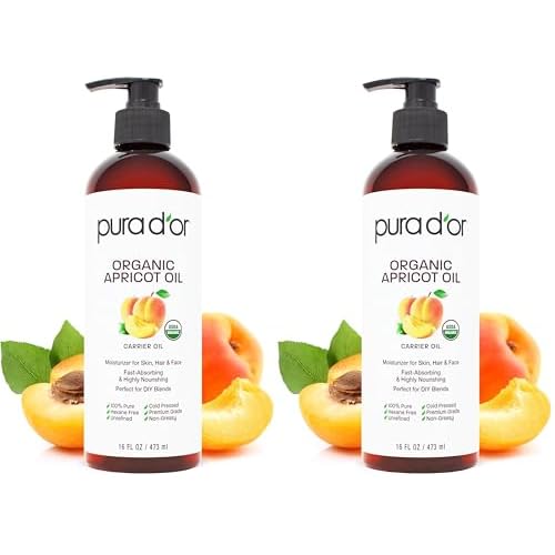 PURA D'OR 16 Oz ORGANIC Apricot Kernel Oil-100% Pure&Natural USDA Certified Cold Pressed Carrier Oil-Antioxidant&Vitamin E Rich Moisturizer for Natural Glow-&Softness-Face,Skin-&Hair,(Pack of 2)