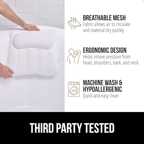 GORILLA GRIP Bath Pillow with 6 Suction Cups, 4D Mesh Headrest