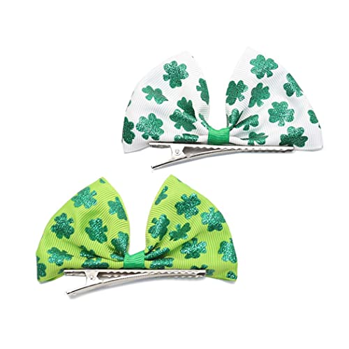 St. Patrick Bow Hair Clips Hairpin Grosgrain Ribbon Bows Holiday Barrettes JHSP07 (2 Pcs-Set A)