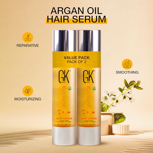 GK HAIR Oil For Frizzy Hair- Anti Frizz Hair Seurm - Perfect Lightweight Hair Oil For Keratin,Frizzy,Curly, Dry & Damaged ends- Paraben, Phthalate and Sulfate Free Pack of 2 (1.69 Oz)
