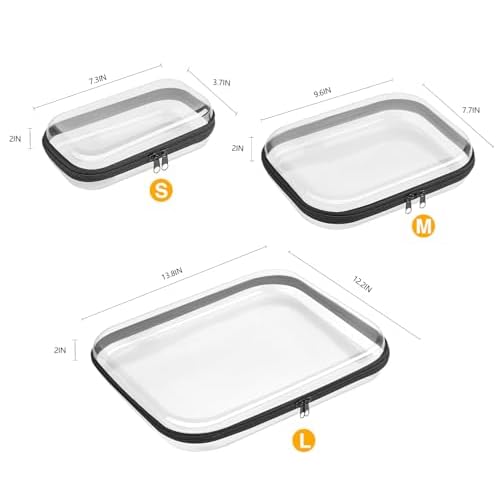 ¡¼6-Pack¡½ Clear Hard Shell Zipper Case Set | Durable Travel Pouches for Toiletries, Makeup Storage Organizer, Toy Storage Box | Transparent Cosmetic Bags with Zipper for Organization (Black)