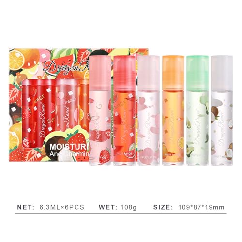 6-Piece Fruit Lip Oil Set - Hydrating Lip Gloss Collection