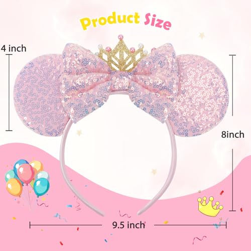 CANMIL Pink Sparkle Princess Bow Headband for Girls