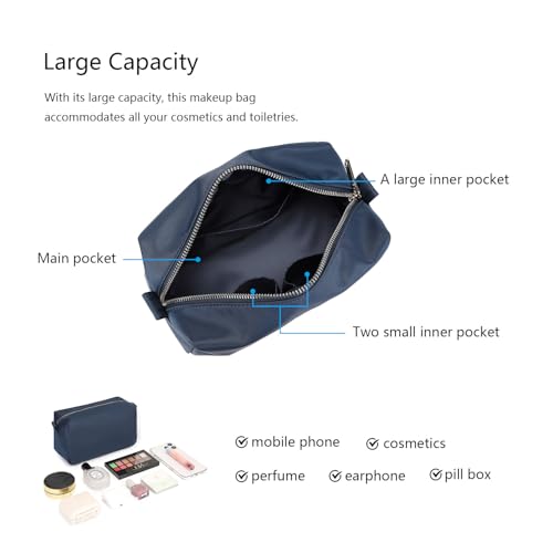 Travel Makeup Bag Organizer with Stand Up Design Navy Blue