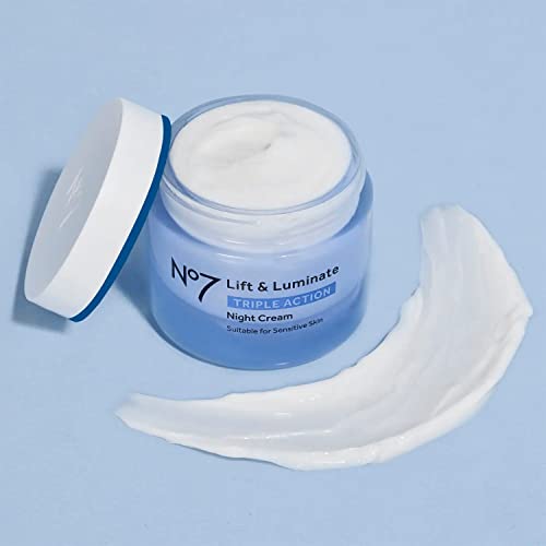 No7 Lift & Luminate Triple Action Night Cream - Anti Wrinkle, Collagen Peptide Brightening Cream - Skin Firming Hyaluronic Acid & Hibiscus + Hyperpigmentation Vitamin C Face Cream (50ml)