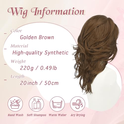 Haloo Brown Layered Wig with Curtain Bangs Lace Front 20 Inch