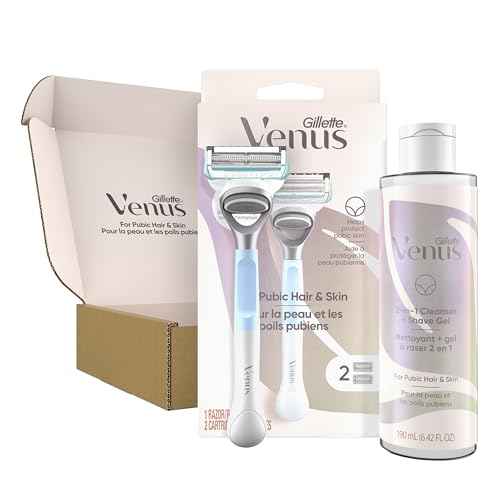 Gillette Venus for Pubic Hair and Skin Shaving Set, Women’s Razor, 1 Handle + 2 Blade Refills + 2-in-1 Cleanser, Holiday Gifts for Women