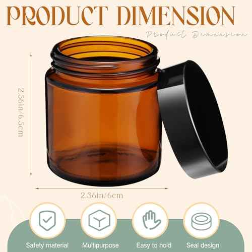 Patelai 4 oz Glass Jars with Lids, 4 Pack Amber Cosmetic Jars with Black Lids Leakproof and Dishwasher Safe for Travel Storage Makeup, Cream,Lotion,Ointments