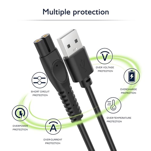 5V Charger Cord Compatible with Philips One Blade QP2724 Charging Cable for Phillips Norelco Oneblade 360, QP1924, QP2834, MG5910, Shaver 3600, 3900, Beard Trimmer Power Cord Replacement 2Pcs