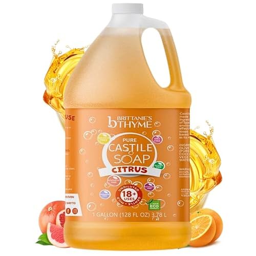 Brittanie's Pure Organic Castile Soap Refill, 1 Gallon Citrus | Liquid Soap for Face, Body, Hands, Dishes, Pets, Laundry | Vegan, Non-GMO, Gluten-Free, Biodegradable | Made in USA
