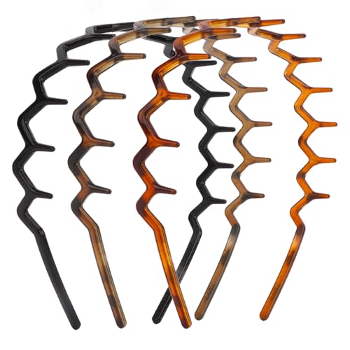 Set of 3 Non-Slip Zig Zag Plastic Headbands for Men Women - 90s Wavy Teeth Hair Accessories