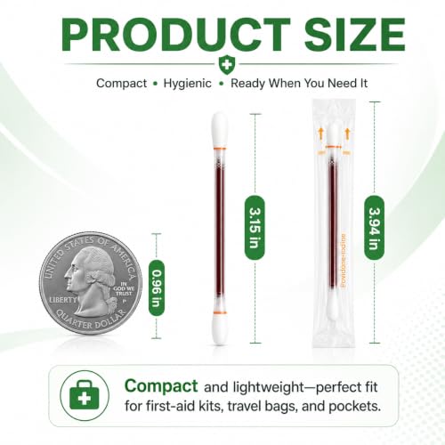 100 Povidone Iodine Swabsticks - Individually Sealed & Pre-Moistened First Aid
