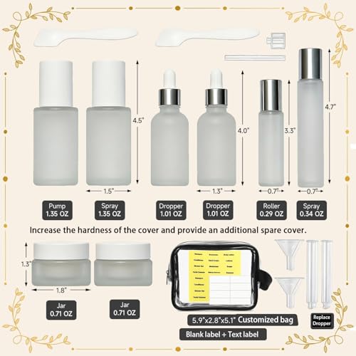 18-Pack TSA Approved Glass Travel Bottles Set with Pump Spray