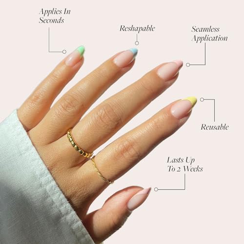 Glamnetic Press On Almond Nails - Confetti, Semi-Transparent, Reusable | 15 Sizes - 30 Nail Kit with Brush On Glue & Remover