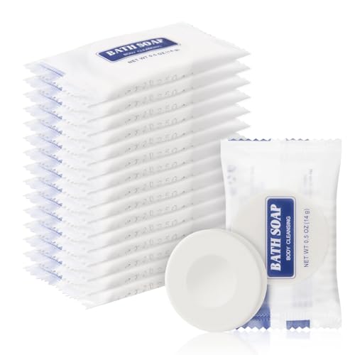 0.5 oz Bulk Travel Size Bars Soap, Individually Wrapped Small Face and Body Cleanser Round Soaps Toiletries Amenities for Hotel, Guest, Shelter, Charity, Motel, Vacation (30)