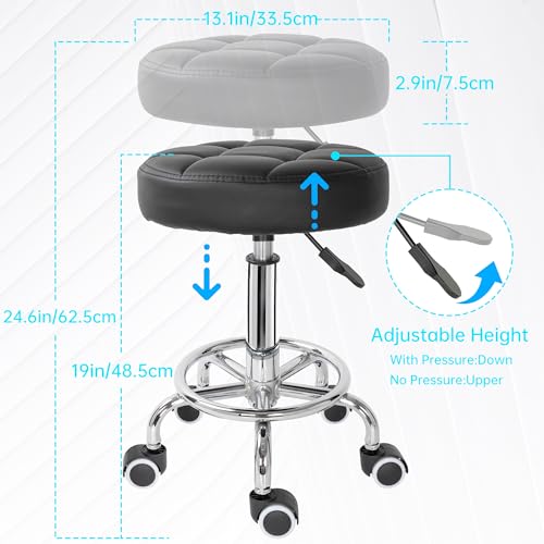 PU Leather Rolling Stool Height Adjustable Swivel Seat with Footrest