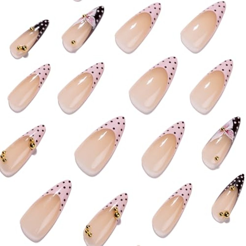 24Pc Long Stiletto Press On Nails - French Tip Floral
