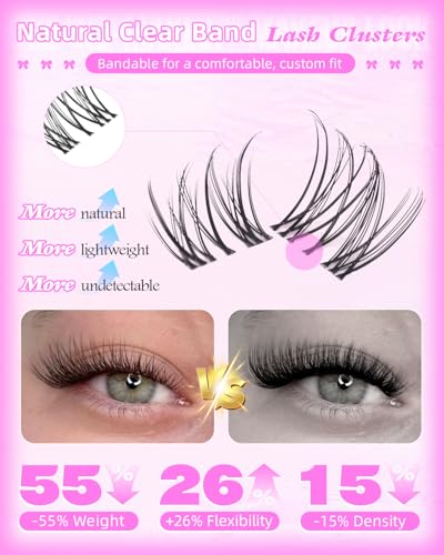 Natural Cluster Eyelash Extensions Clear Band 8-16mm