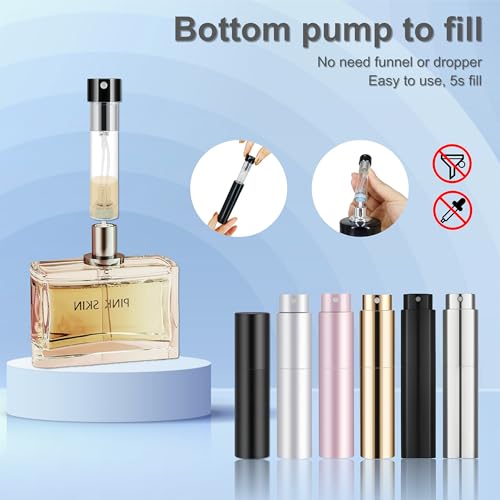 Black Travel Refillable Perfume Bottle 5ml No Funnel Pump Compact