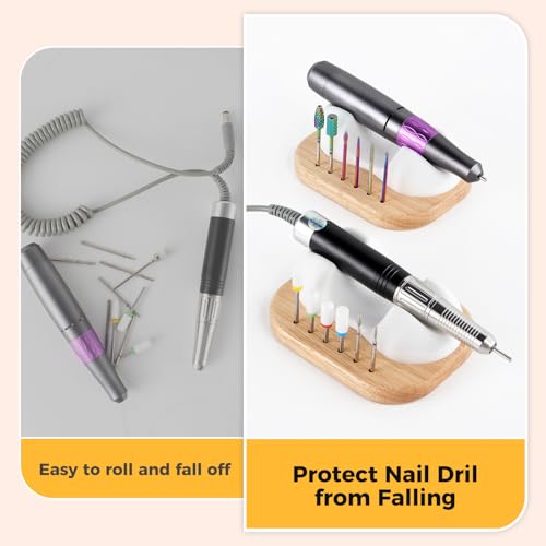 Nail Drill Bit Holder Organizer with Wood Base