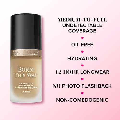 Too Faced Born This Way Natural Finish Longwear Liquid Foundation, 1.01 fl. oz., Warm Beige