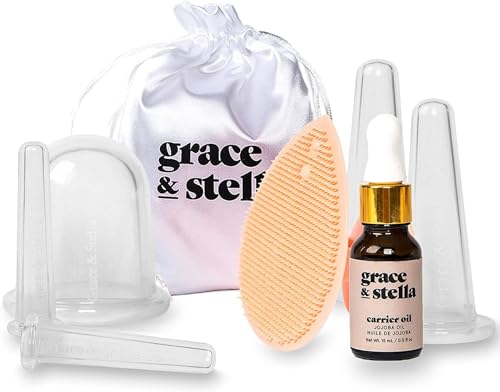 Facial Cupping (7-Pc Set) - Face Cupping Set - Facial Suction Cups With Jojoba Oil & Cleansing Brush To Reduce Appearance Of Fine Lines - Face Suction Cup Set For Lymphatic Drainage by grace & stella