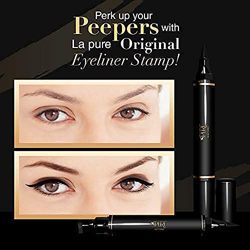 LA PURE Wing Eyeliner Stamp Pens 2x Liquid Cat Eye Winged Eyeliner Stamp & Fine Tipped Pen Eyeliner Stencil Smudge Proof Black Eye Liner Tiktok Trend Items Sweatproof -Black 10mm