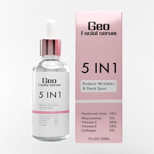 Geo Facial - Serum 5 in 1 - Facial serum with hialuronic acid, vitamin E, Vitamin C, Collagen, Niacinamide avoid acne, dark spots, correct skin tone, maximum hidration