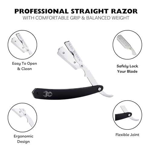 Black Widow Professional Straight Edge Razor Kit with 10 Blades ? Stainless Steel Barber Razor for Men¡¯s Shaving, Classic Barbero Shaver for Smooth, Precise, and Comfortable Shaves