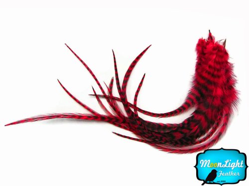 XL Red Grizzly Hair Extension Feathers - 6 Pieces