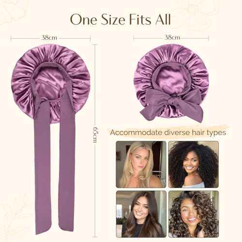 YANIBEST Silk Bonnet for Sleeping Women, Satin Hair Bonnet with Tie Band, Night Sleep Cap Wrap for All Hair Types Purple